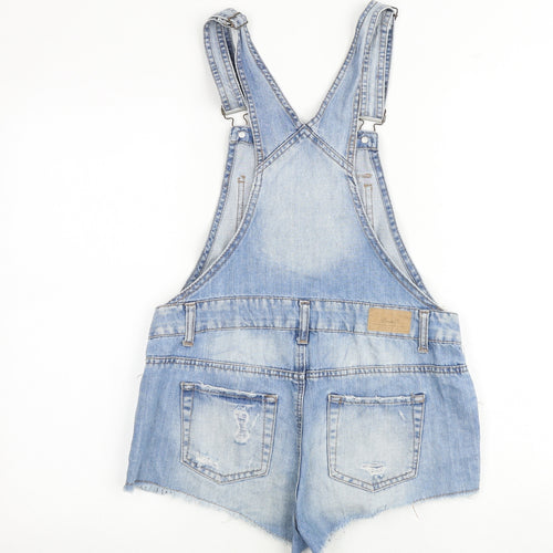 Denim & Co. Womens Blue 100% Cotton Dungaree One-Piece Size 8 Buckle - Distressed look
