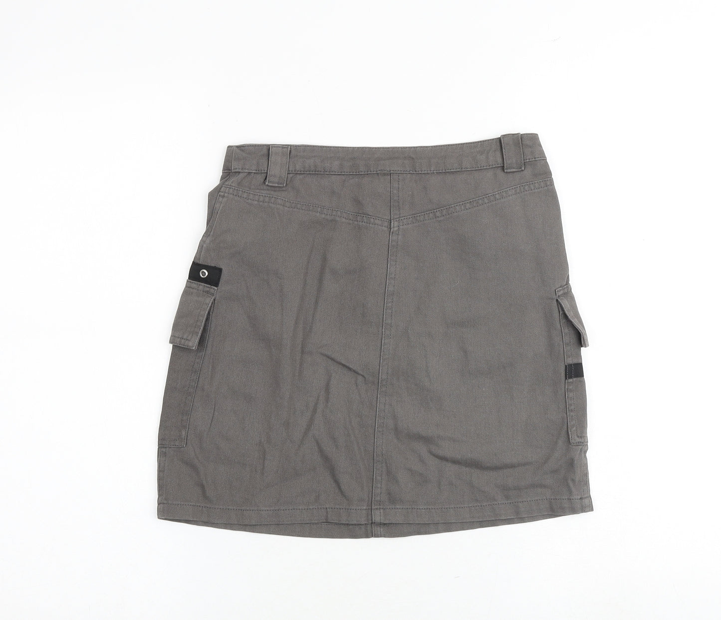 River Island Girls Grey 100% Cotton Cargo Skirt Size 11 Years Regular Zip