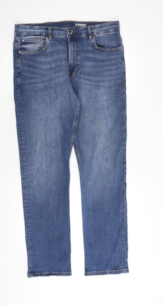 George Mens Blue Cotton Straight Jeans Size 36 in Regular Zip - Short leg
