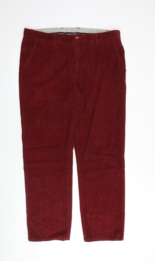 Berwick Mens Red Cotton Chino Trousers Size 38 in Regular Zip