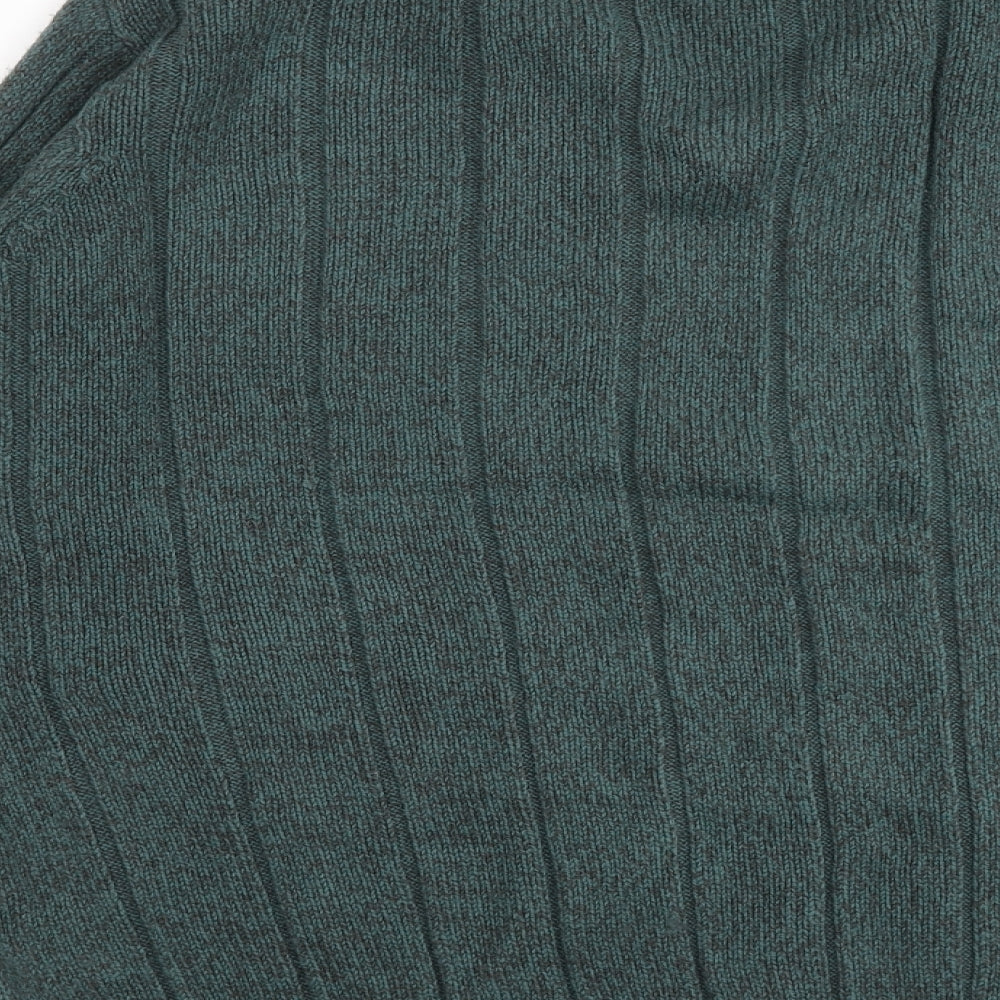 EWM Mens Green V-Neck Acrylic Pullover Jumper Size L Long Sleeve