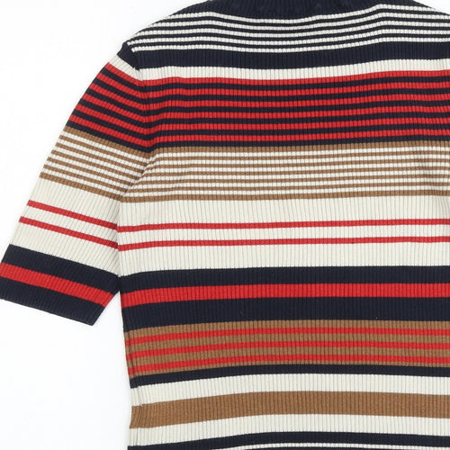 Miss Selfridge Womens Multicoloured Striped Cotton Basic Blouse Size 8 Mock Neck