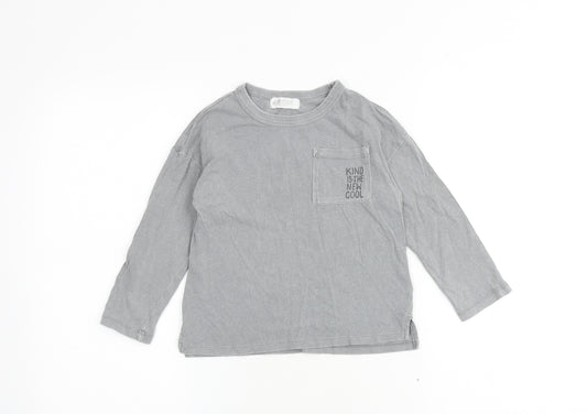 H&M Boys Grey 100% Cotton Basic T-Shirt Size 3-4 Years Round Neck Pullover - Kind Is The New Cool