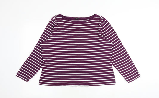 M&Co Womens Purple Striped 100% Cotton Basic T-Shirt Size 20 Round Neck