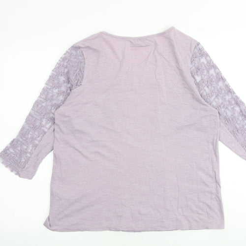 M&Co Womens Purple Cotton Basic Blouse Size 12 Round Neck - Lace Details
