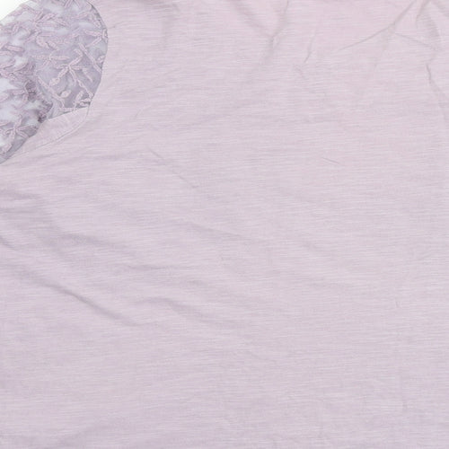 M&Co Womens Purple Cotton Basic Blouse Size 12 Round Neck - Lace Details