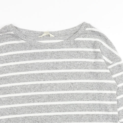 Marks and Spencer Womens Grey Striped Viscose Basic T-Shirt Size 10 Round Neck