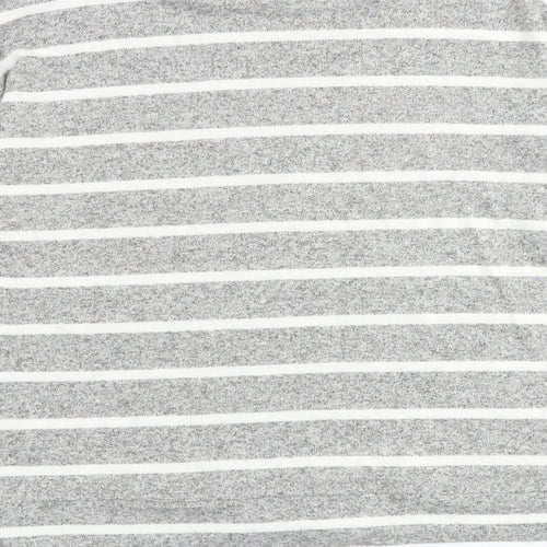 Marks and Spencer Womens Grey Striped Viscose Basic T-Shirt Size 10 Round Neck