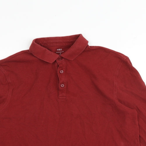 Marks and Spencer Mens Red 100% Cotton Polo Size S Collared Button