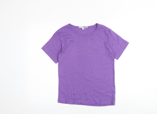 Casual Wear Womens Purple 100% Cotton Basic T-Shirt Size 10 Round Neck