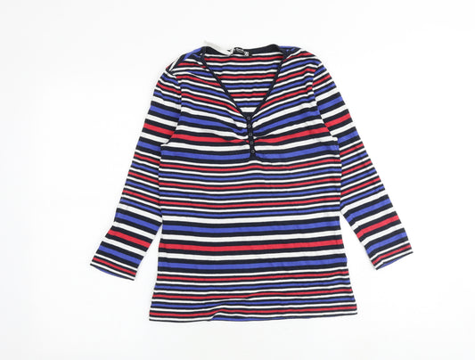 Betty Barclay Womens Multicoloured Striped 100% Cotton Basic T-Shirt Size 14 V-Neck