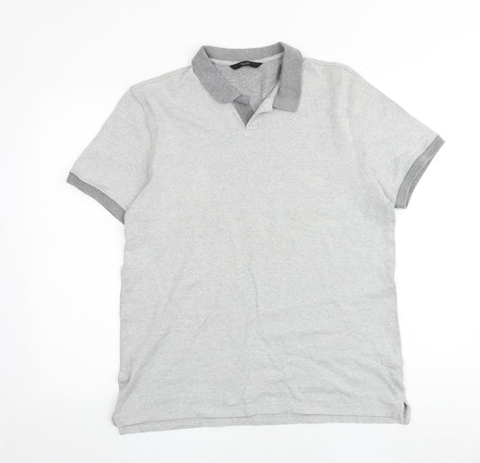 Massimo Dutti Mens Grey Cotton T-Shirt Size XL Collared