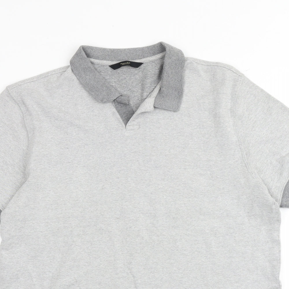 Massimo Dutti Mens Grey Cotton T-Shirt Size XL Collared