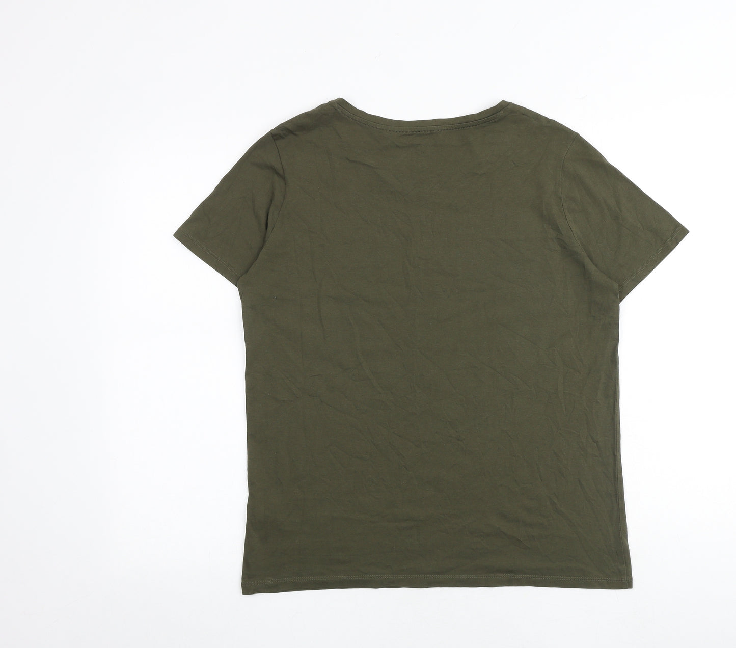 Marks and Spencer Womens Green 100% Cotton Basic T-Shirt Size 12 Round Neck