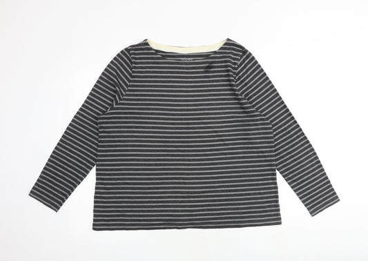 Toast Womens Grey Striped 100% Cotton Basic T-Shirt Size 18 Round Neck