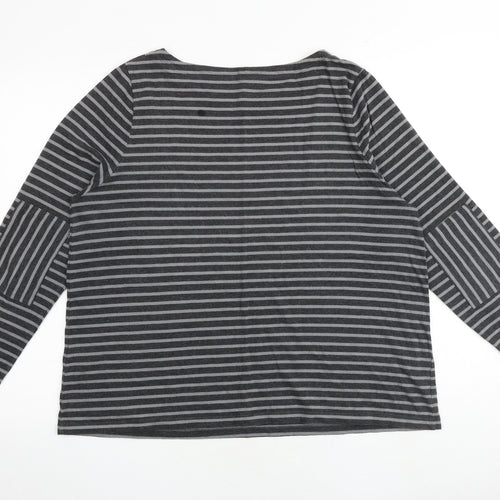 Toast Womens Grey Striped 100% Cotton Basic T-Shirt Size 18 Round Neck