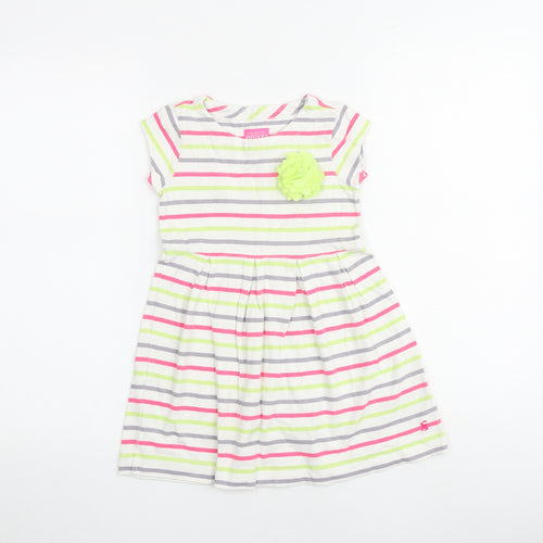 Joules Girls Multicoloured Striped 100% Cotton A-Line Size 3-4 Years Round Neck Pullover