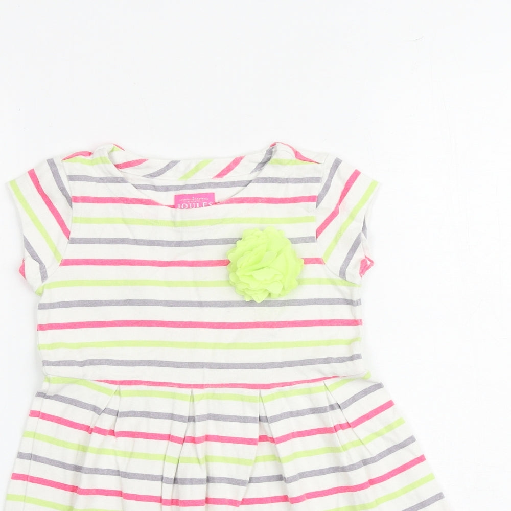Joules Girls Multicoloured Striped 100% Cotton A-Line Size 3-4 Years Round Neck Pullover
