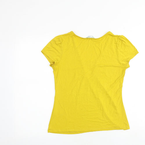 Marks and Spencer Womens Yellow Viscose Basic T-Shirt Size 14 Square Neck
