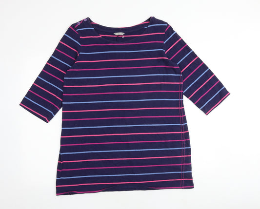 Marks and Spencer Womens Multicoloured Striped 100% Cotton Basic Blouse Size 18 Round Neck