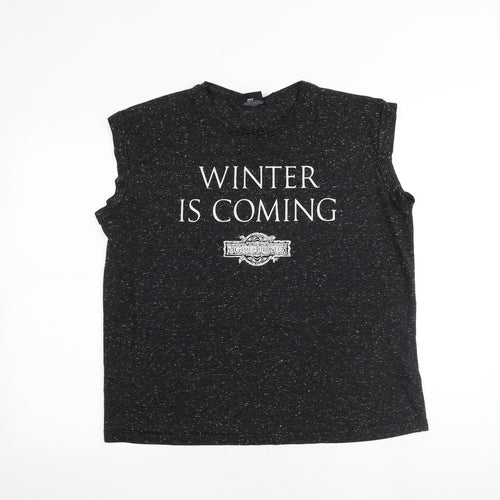 Game Of Thrones Womens Black Geometric Polyester Basic Tank Size 18 Round Neck - Winter Is Coming