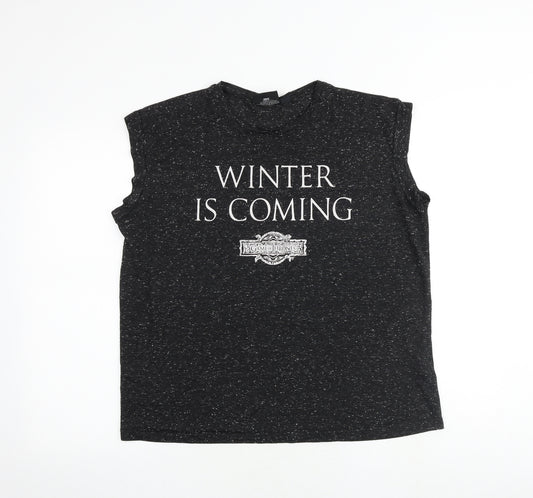 Game Of Thrones Womens Black Geometric Polyester Basic Tank Size 18 Round Neck - Winter Is Coming
