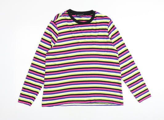 Marks and Spencer Womens Multicoloured Striped 100% Cotton Basic T-Shirt Size 16 Round Neck