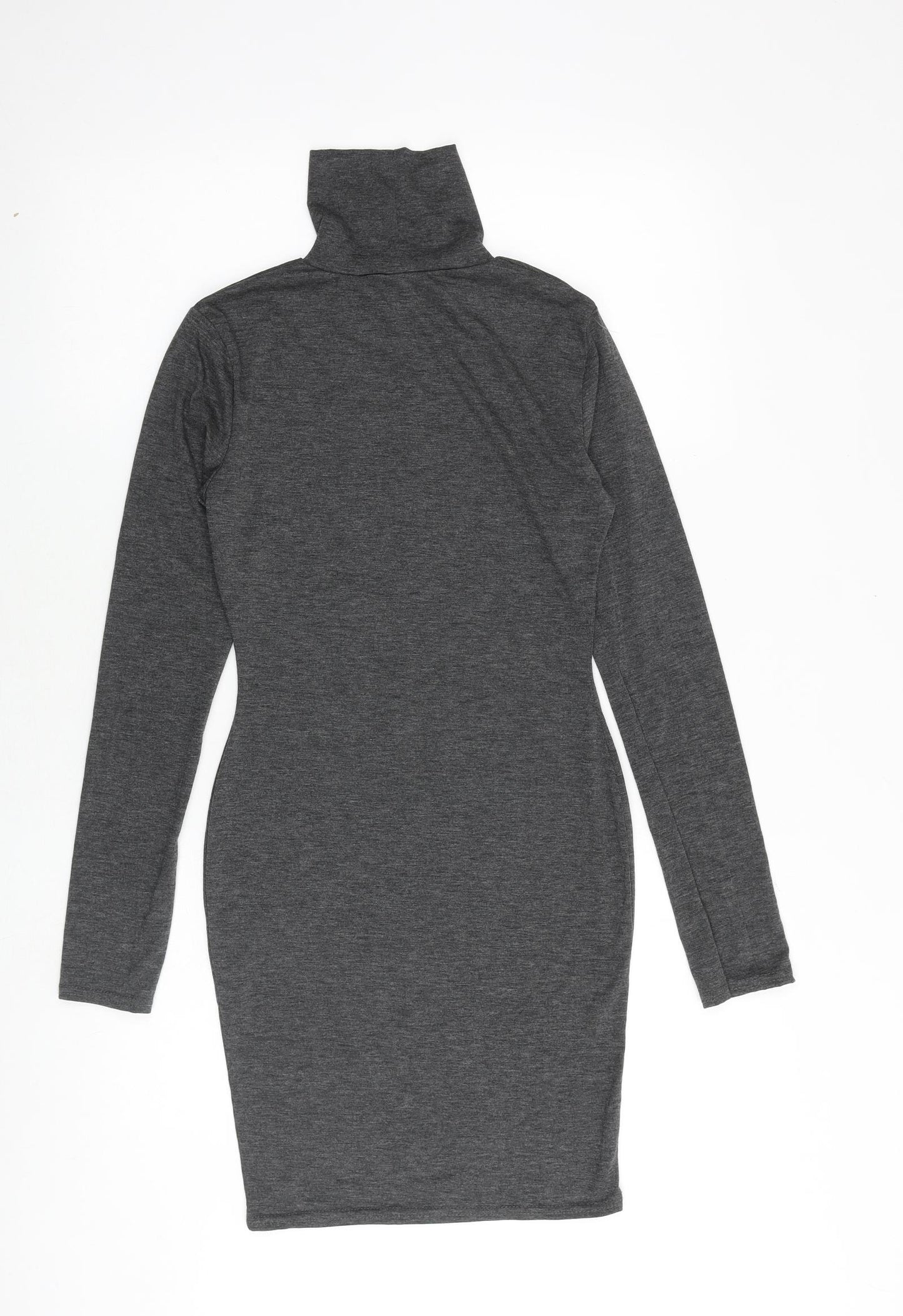 Boohoo Womens Grey Viscose Jumper Dress Size 10 High Neck Pullover