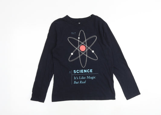 Gap Boys Black 100% Cotton Basic T-Shirt Size L Round Neck Pullover - Science