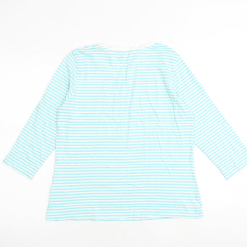 Hobbs Womens Blue Striped 100% Cotton Basic T-Shirt Size L Round Neck