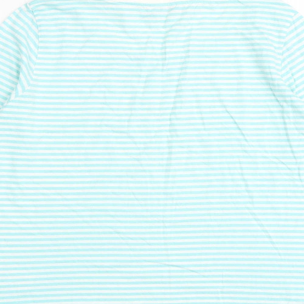 Hobbs Womens Blue Striped 100% Cotton Basic T-Shirt Size L Round Neck