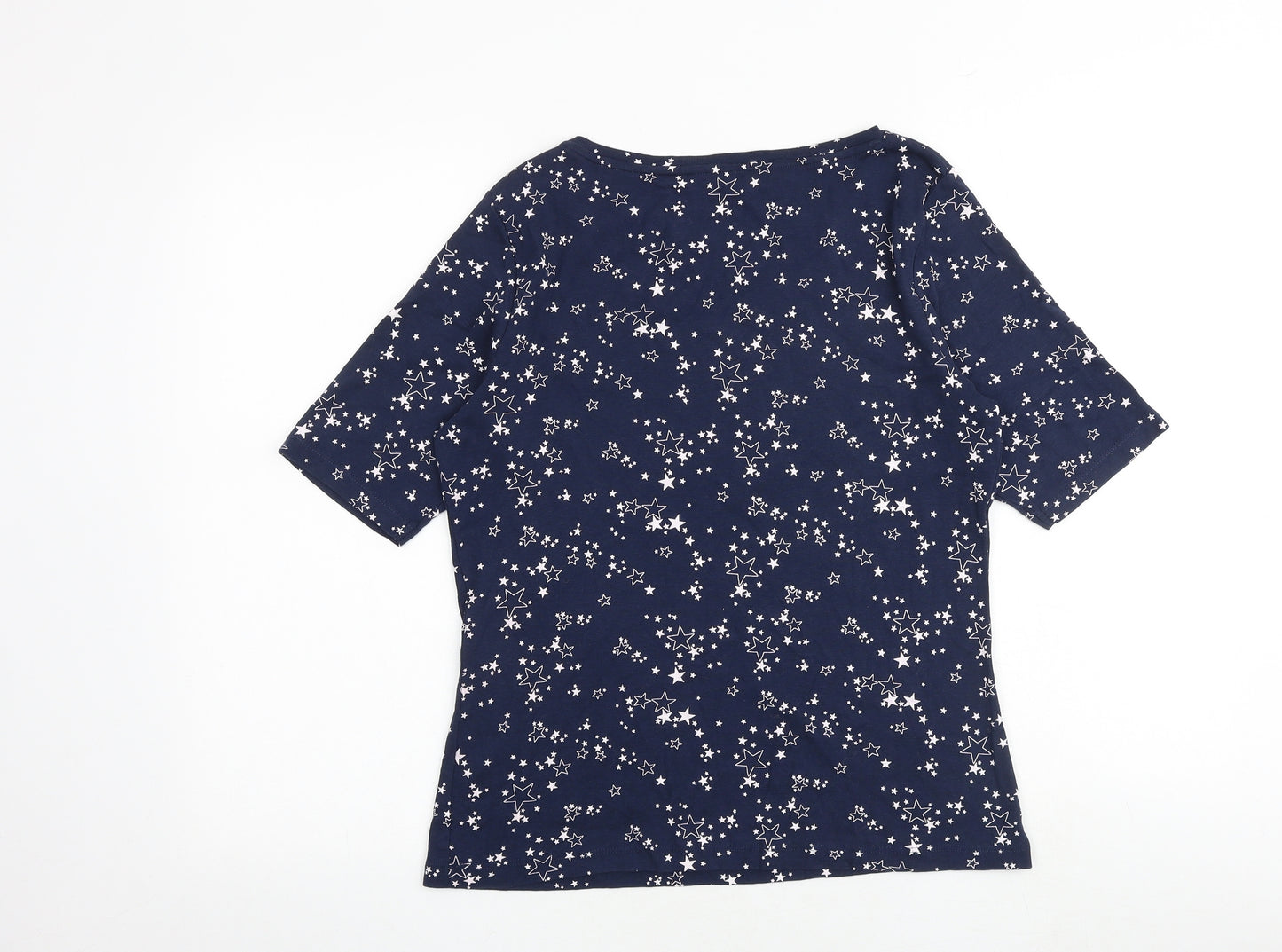 M&Co Womens Blue Geometric 100% Cotton Basic T-Shirt Size 16 Round Neck - Star Print