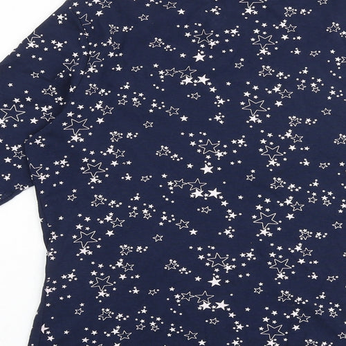 M&Co Womens Blue Geometric 100% Cotton Basic T-Shirt Size 16 Round Neck - Star Print