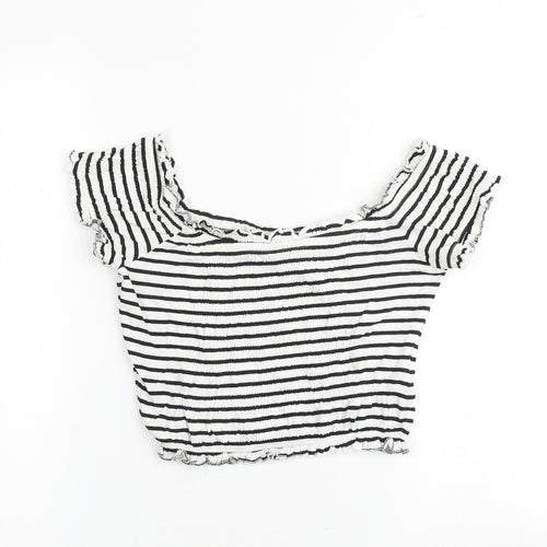 New Look Womens White Striped Cotton Cropped Tank Size 8 Off the Shoulder