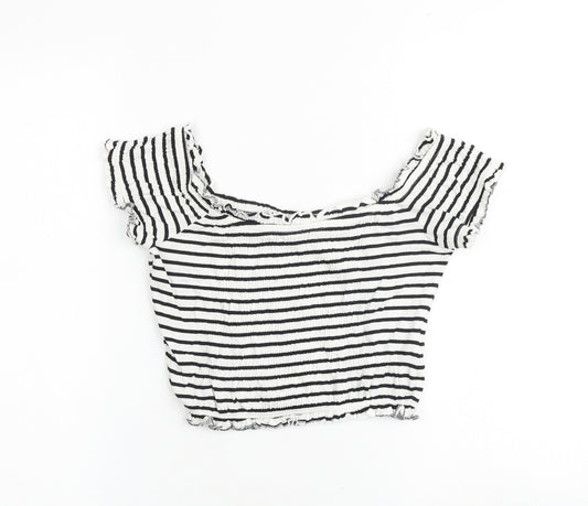 New Look Womens White Striped Cotton Cropped Tank Size 8 Off the Shoulder