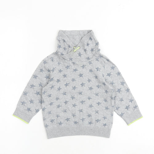 NEXT Boys Grey High Neck Geometric 100% Cotton Pullover Jumper Size 2 Years Pullover - Star Pattern