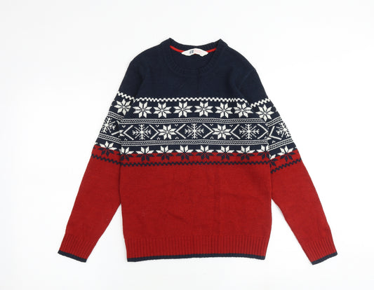 H&M Boys Multicoloured Round Neck Fair Isle Acrylic Pullover Jumper Size 11-12 Years Pullover - Christmas