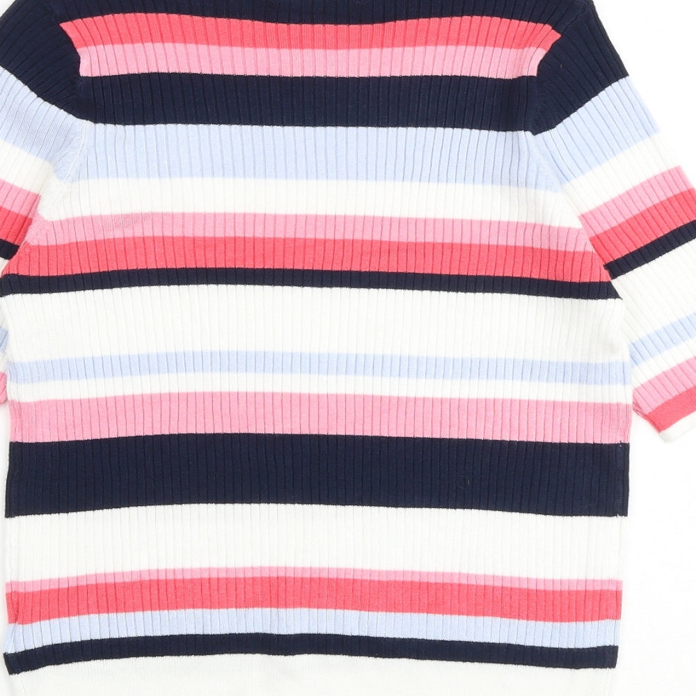 Marks and Spencer Womens Multicoloured Striped Viscose Basic T-Shirt Size 16 Round Neck
