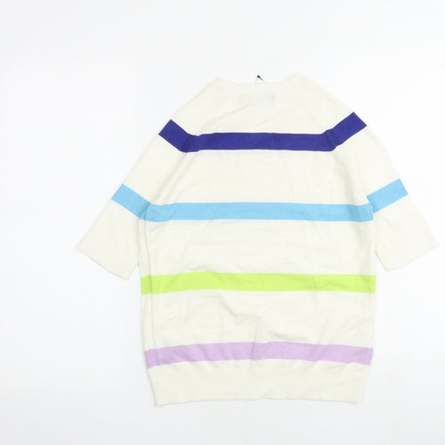 Marks and Spencer Womens Multicoloured Round Neck Striped Cotton Pullover Jumper Size S