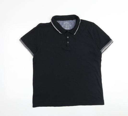 Red Herring Mens Black 100% Cotton Polo Size L Collared Button