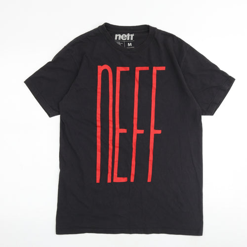 Neff Mens Black Cotton T-Shirt Size M Round Neck