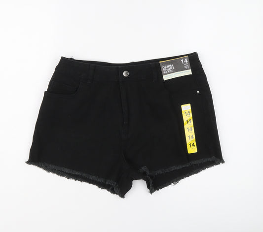 Denim & Co. Womens Black Cotton Cut-Off Shorts Size 14 L3 in Regular Button - Mid rise
