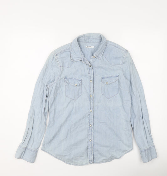Gap Womens Blue Cotton Basic Button-Up Size S Collared