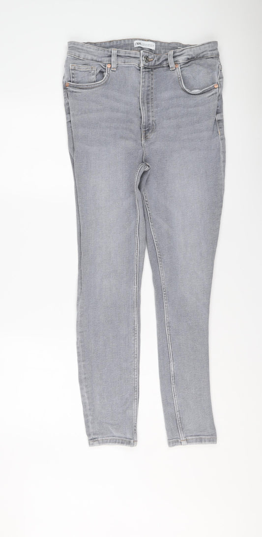 Zara Womens Grey Cotton Skinny Jeans Size 14 L28 in Regular Button