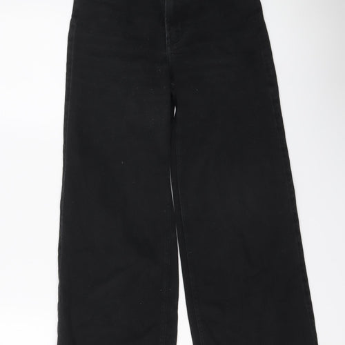 H&M Womens Black Cotton Wide-Leg Jeans Size 4 L24 in Regular Button