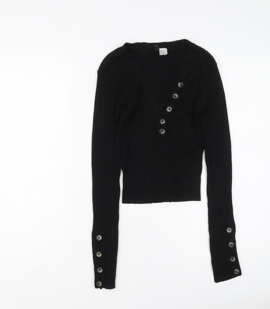 H&M Womens Black V-Neck Viscose Pullover Jumper Size XS