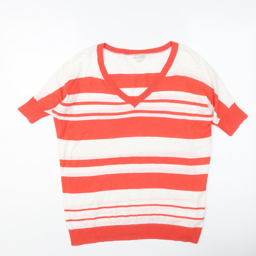 Gap Womens Red V-Neck Striped Cotton Pullover Jumper Size XS