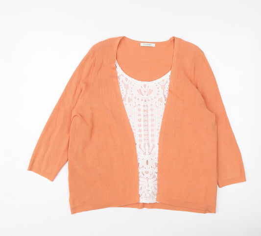 Classic Womens Orange Round Neck Viscose Pullover Jumper Size 18 - Cardigan Effect