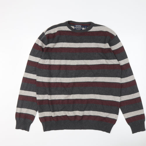 Maine Mens Multicoloured Round Neck Striped Cotton Pullover Jumper Size L Long Sleeve