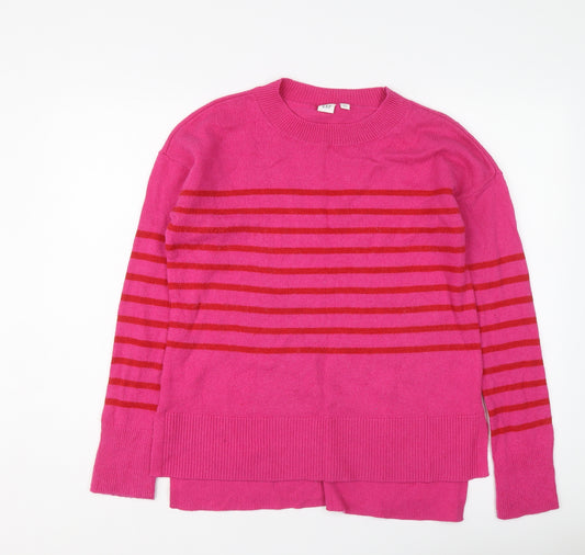 Gap Womens Pink Round Neck Striped Nylon Pullover Jumper Size S